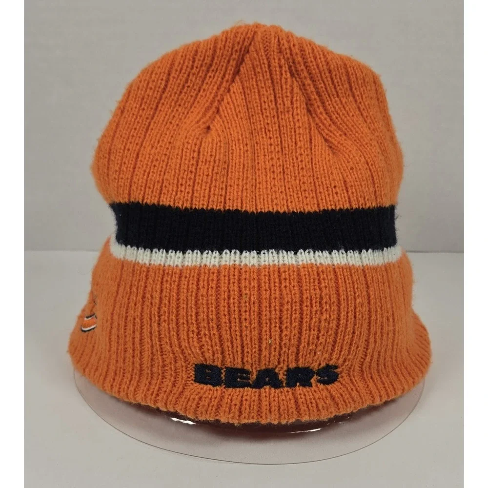 Y2K Chicago Bears Stocking Cap Knit Hat With Brim Orange Youth NFL Football